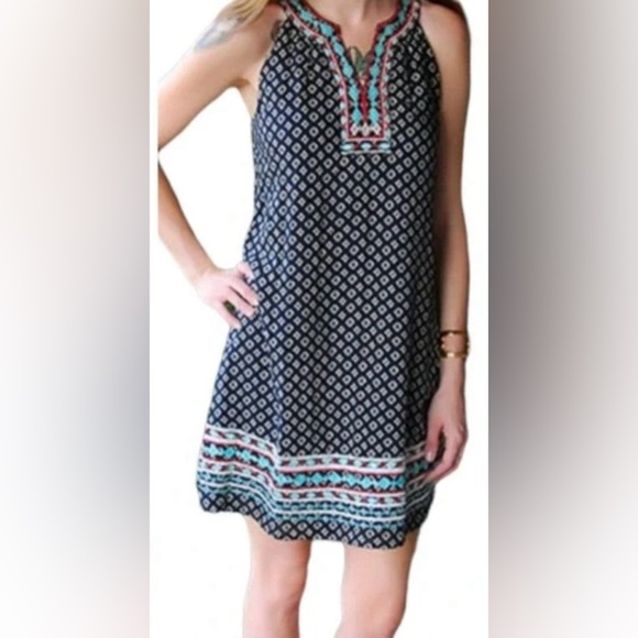 THML Blue and White Embroidered Halter Sundress women M boho festival beach Y2K - Picture 1 of 10